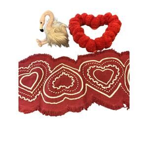 PIER 1 Imports Lot Of 3 Valentines Day Pompom Heart, Table Runner, Flamingo